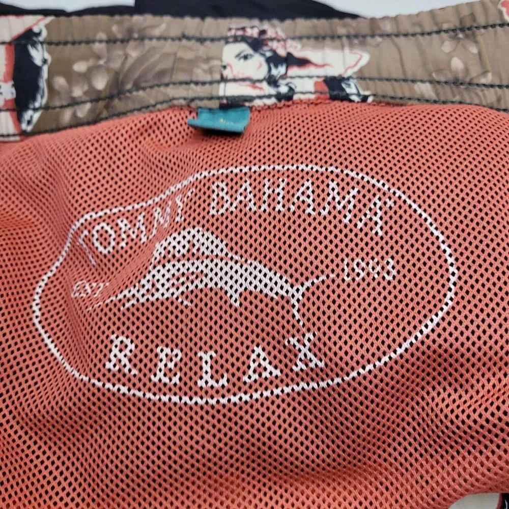 Tommy Bahama Relax Board Shorts Mens Large Black Swim‎ Cargo Pocket Lined Trunks